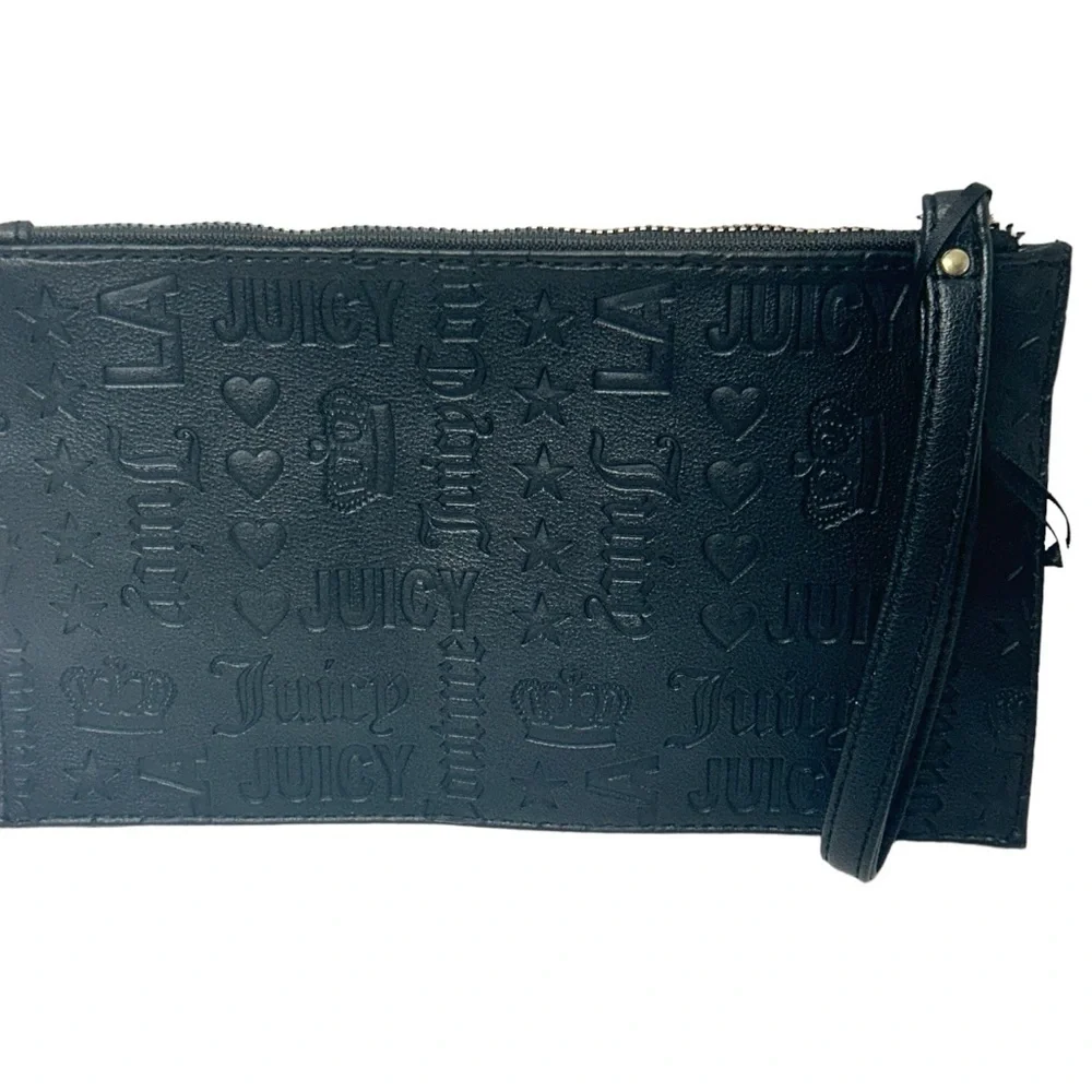 Juicy Couture Embossed Black Gold Logo Stud Daydreamer Wristlet Wallet - NWT